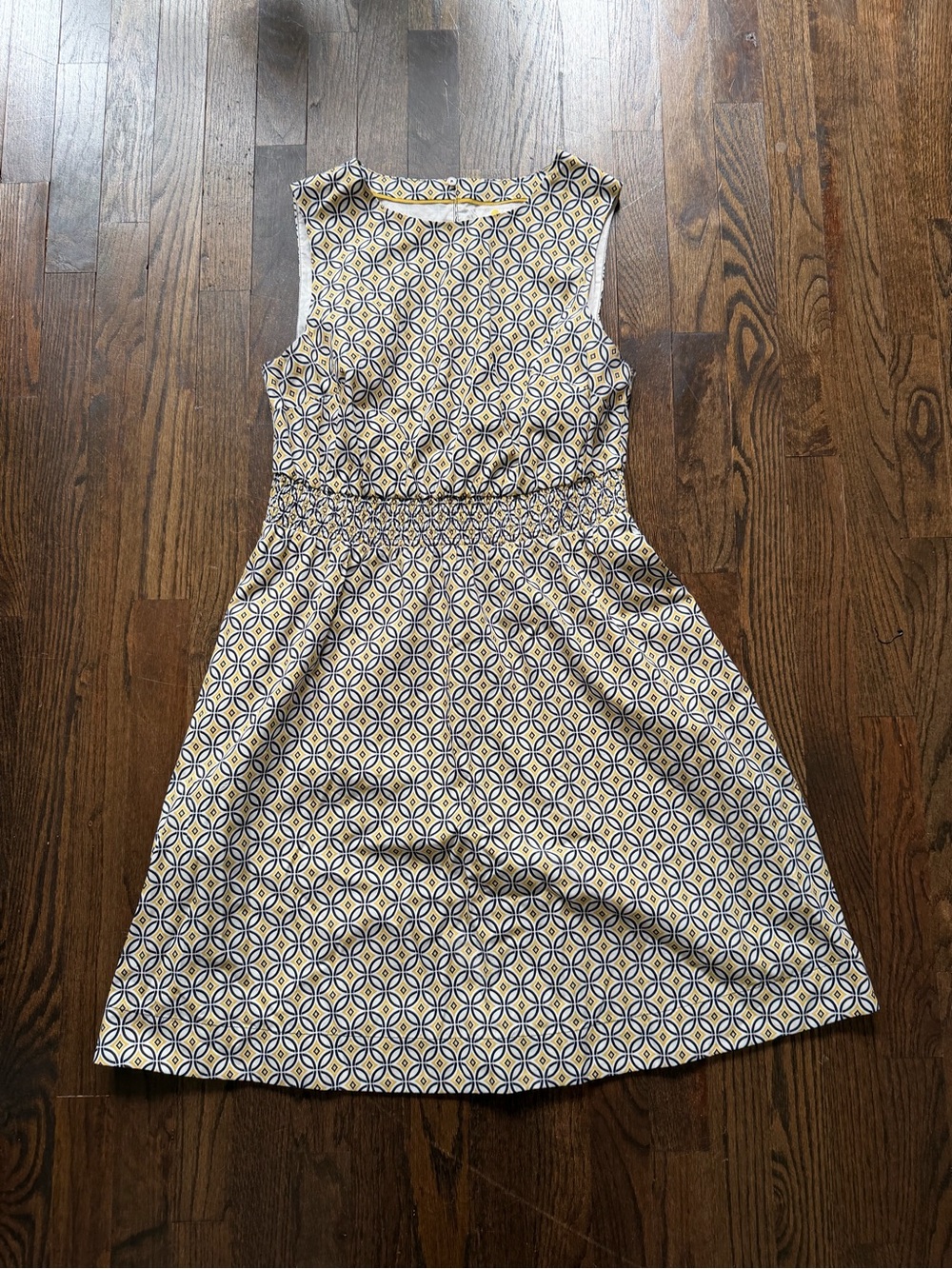Boden Yellow & Blue Sleeveless Smocked-Waist Midi Dress - Picture 2 of 9